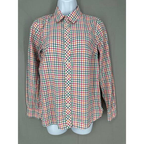 Talbots Top Womens XS Pink Plaid Colorful Check Button Down Long Sleeve - Picture 1 of 7
